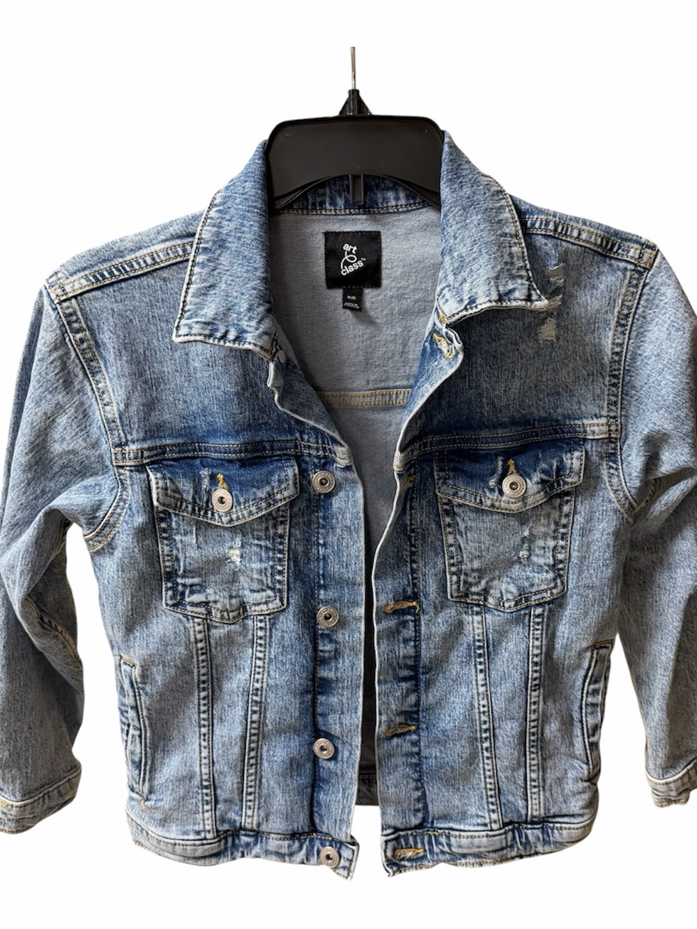 Art Class Kids Light Wash Distressed Denim Trucker Jacket Sz M (8)